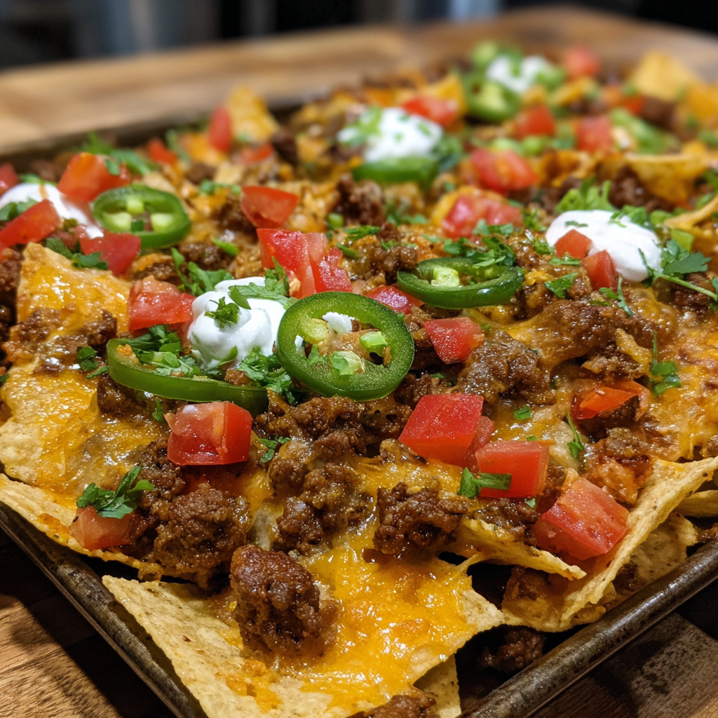 4th of July Sheet Pan Loaded Beef Nachos