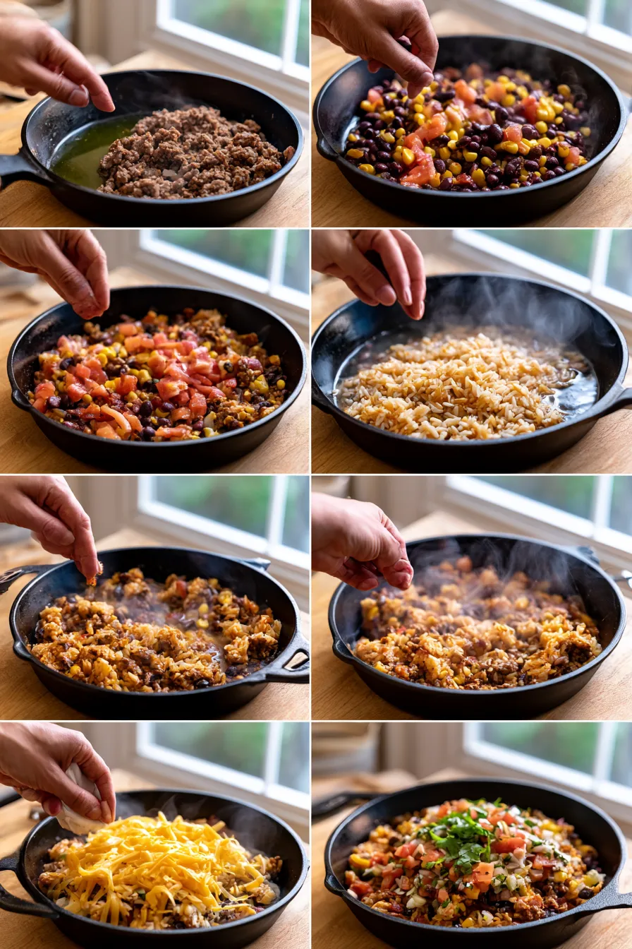 Cheese Topped Taco Rice Skillet