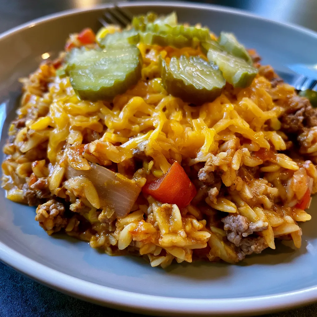Cheeseburger Orzo Skillet