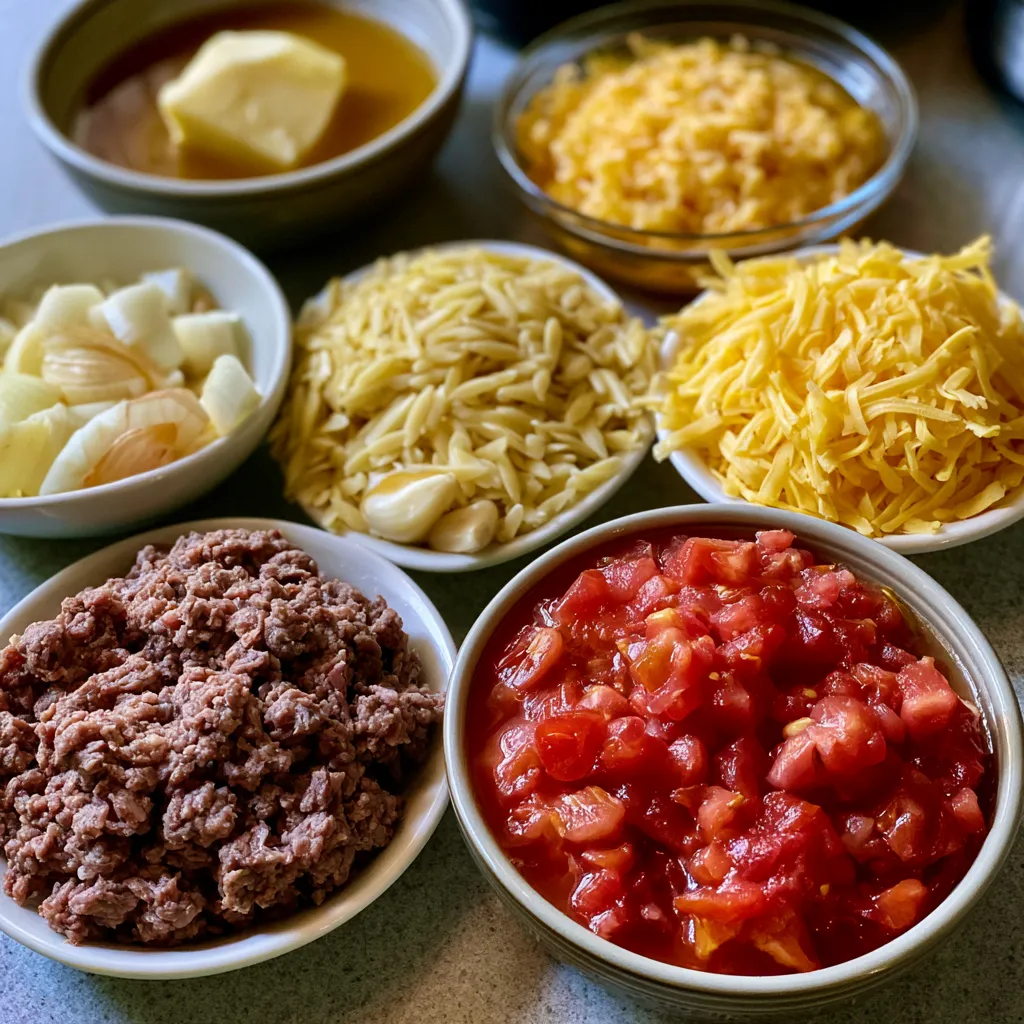 Cheeseburger Orzo Skillet
