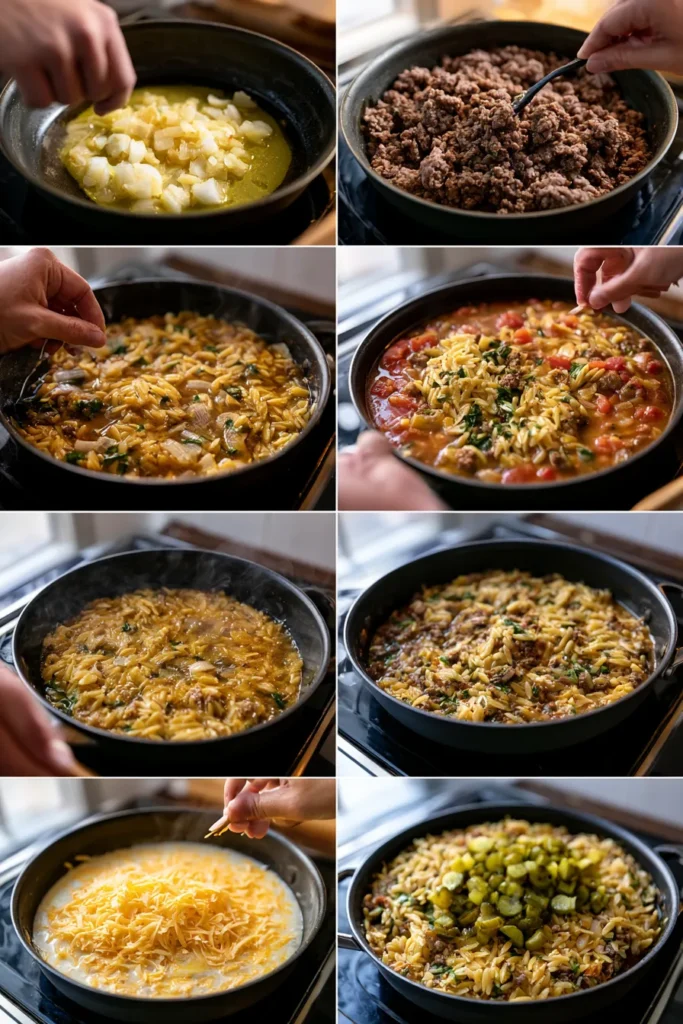 Cheeseburger Orzo Skillet