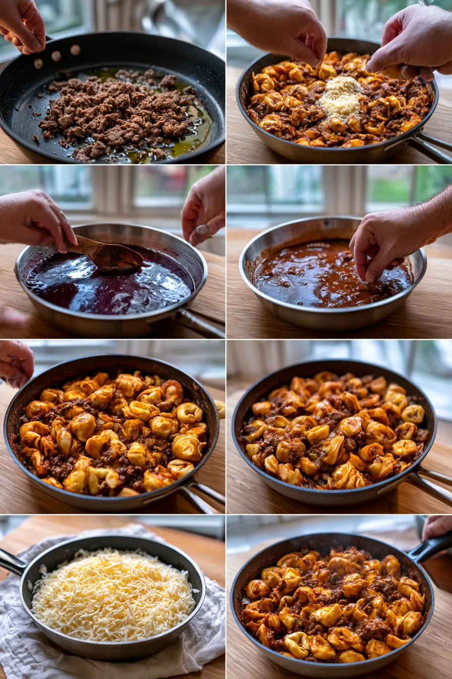 Cheesy Beef Enchilada Tortellini Skillet