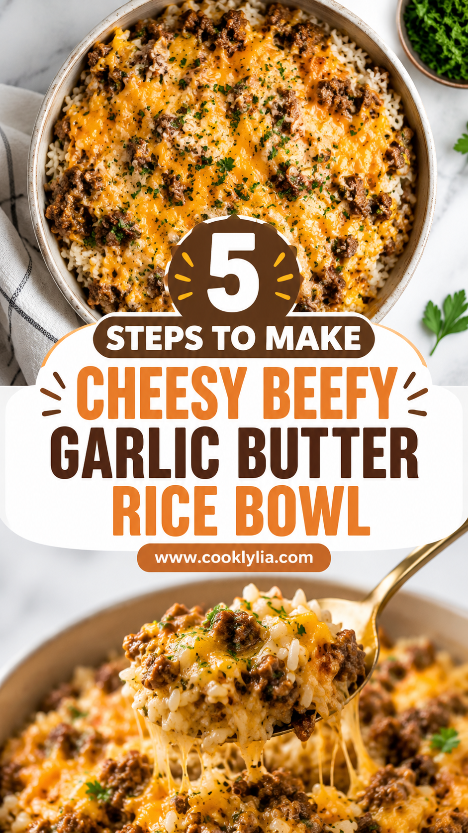 Cheesy Beefy Garlic Butter Rice Bowl