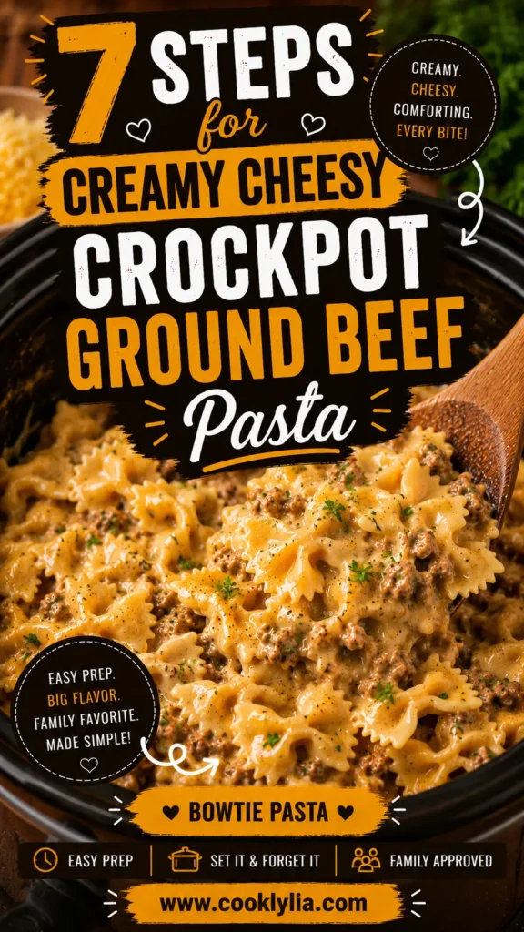 Cheesy Crockpot Ground Beef Pasta