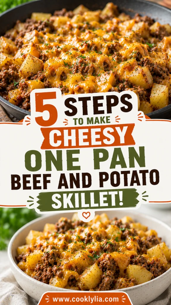 Cheesy One Pan Beef & Potato Skillet