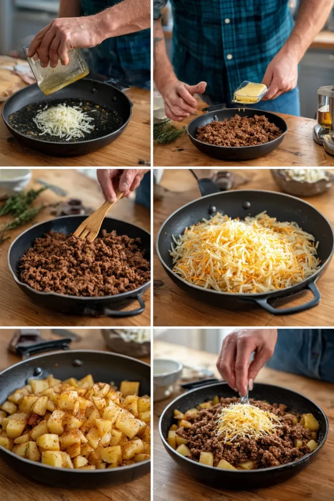 Cheesy One Pan Beef & Potato Skillet