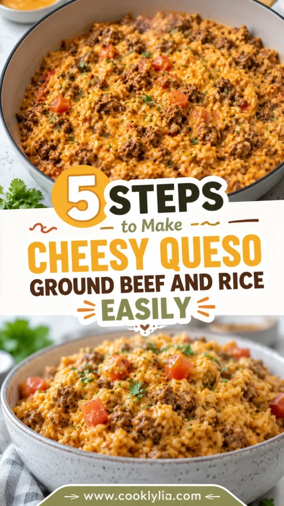 Cheesy Queso Ground Beef and Rice
