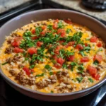 Cheesy Queso Ground Beef and Rice