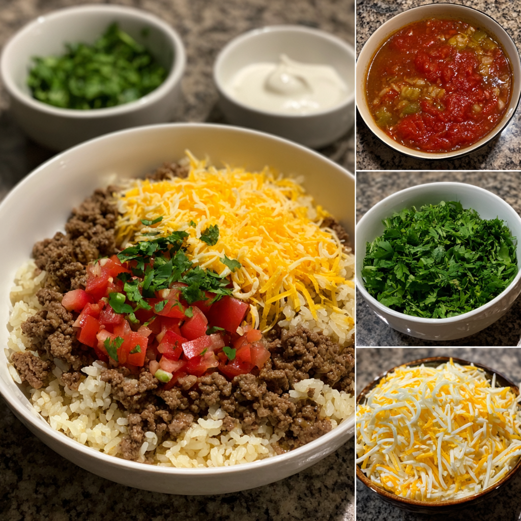 Cheesy Queso Ground Beef and Rice