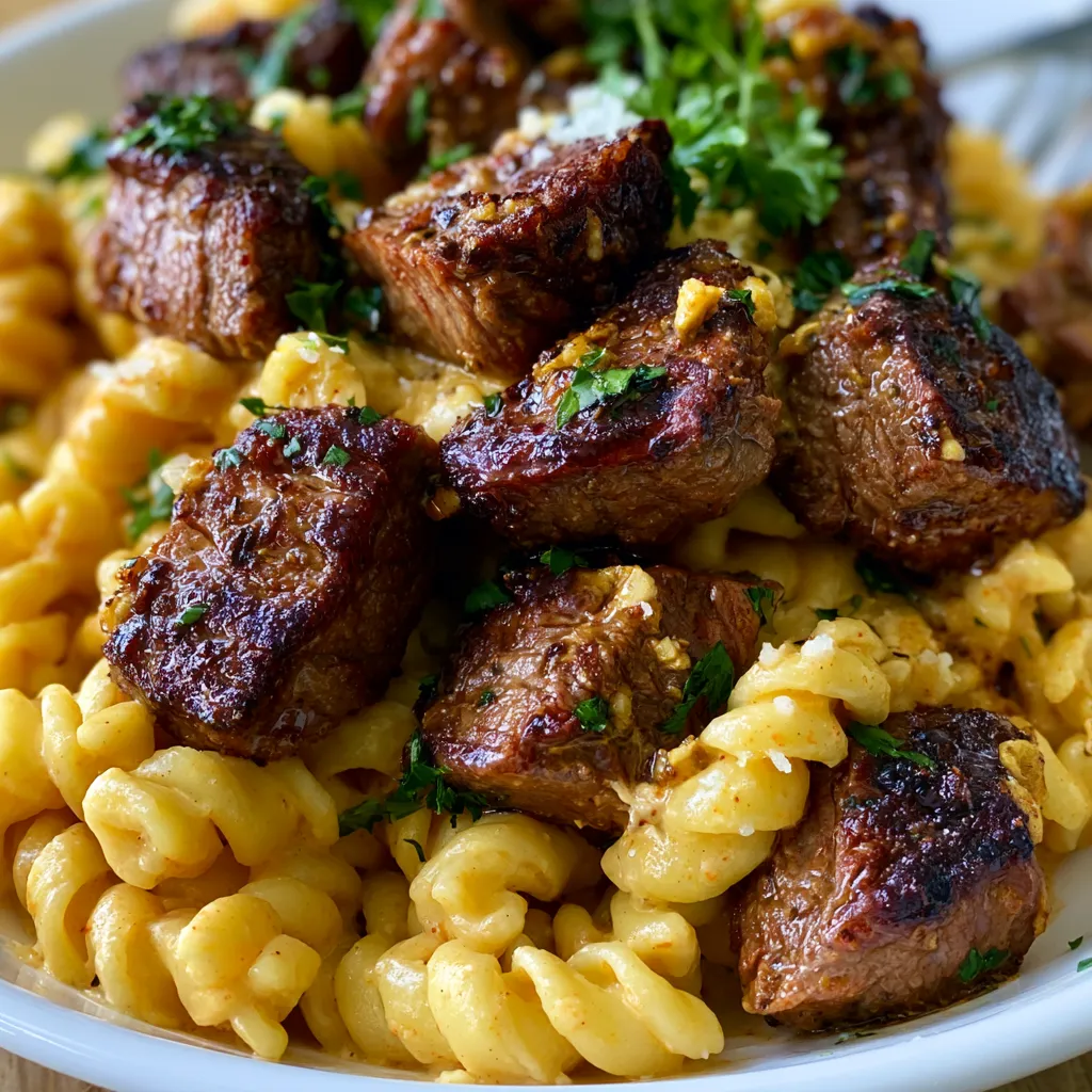 Creamy Garlic Butter Steak Bites with Pasta
