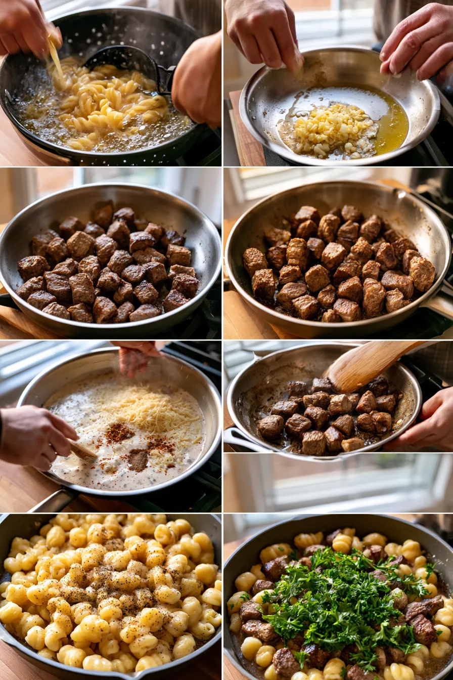 Creamy Garlic Butter Steak Bites with Pasta
