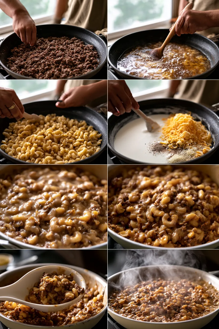 Creamy Ground Beef and Macaroni Skillet