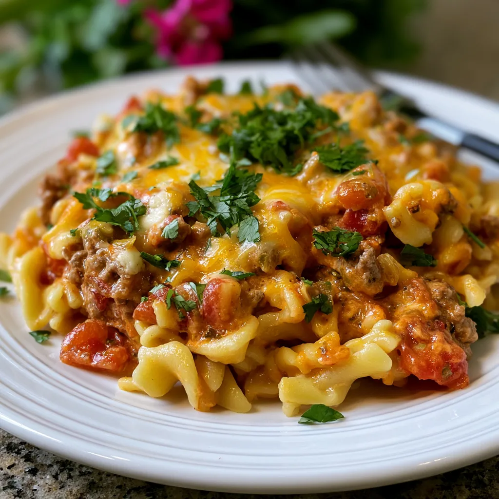 Creamy Rotel Pasta with Ground Beef