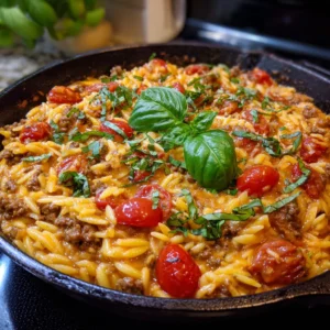 Creamy Tomato Ground Beef Orzo