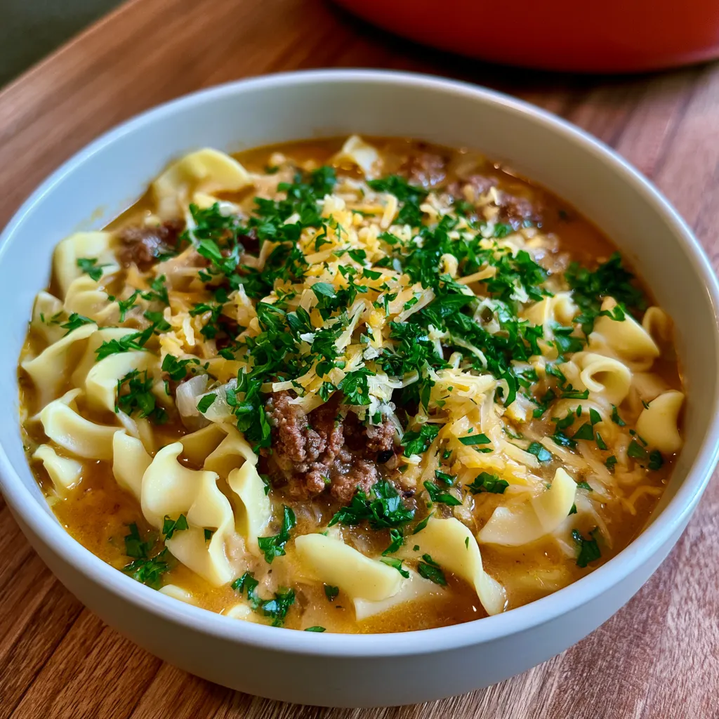Delicious Noodle Soup with Ground Beef