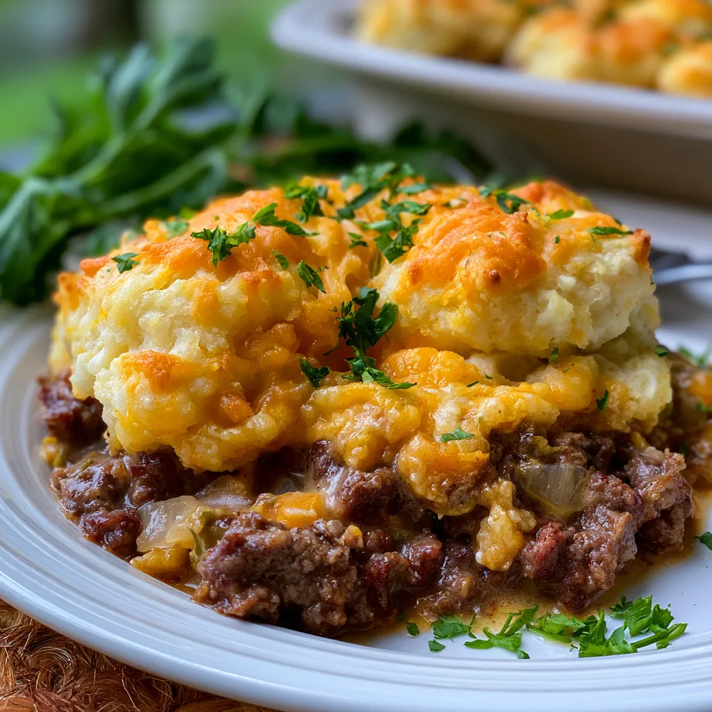 Ground Beef Cobbler With Cheddar Bay Biscuits
