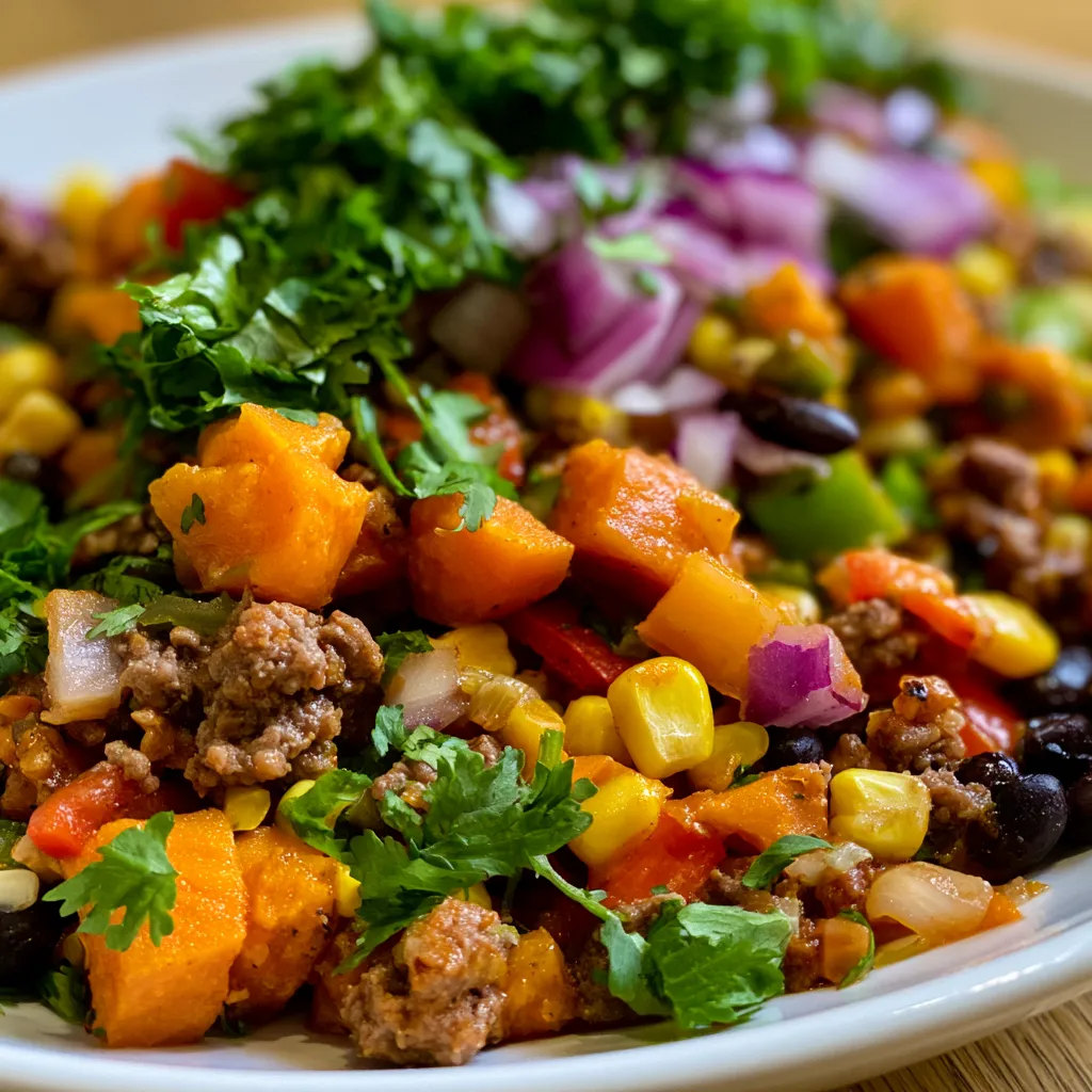 Ground Beef and Sweet Potato Taco Skillet