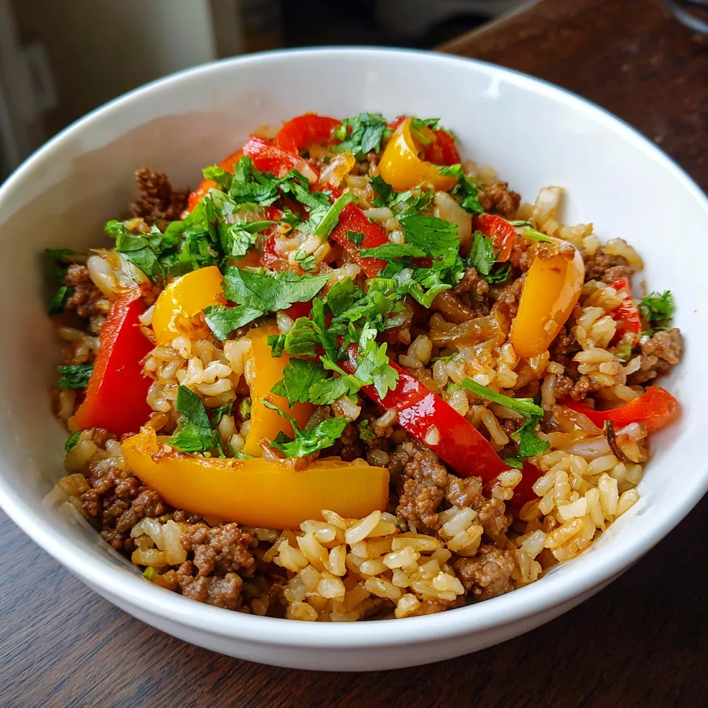 Healthy Beef and Pepper Rice Bowl