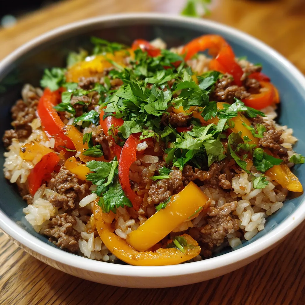 Healthy Beef and Pepper Rice Bowl