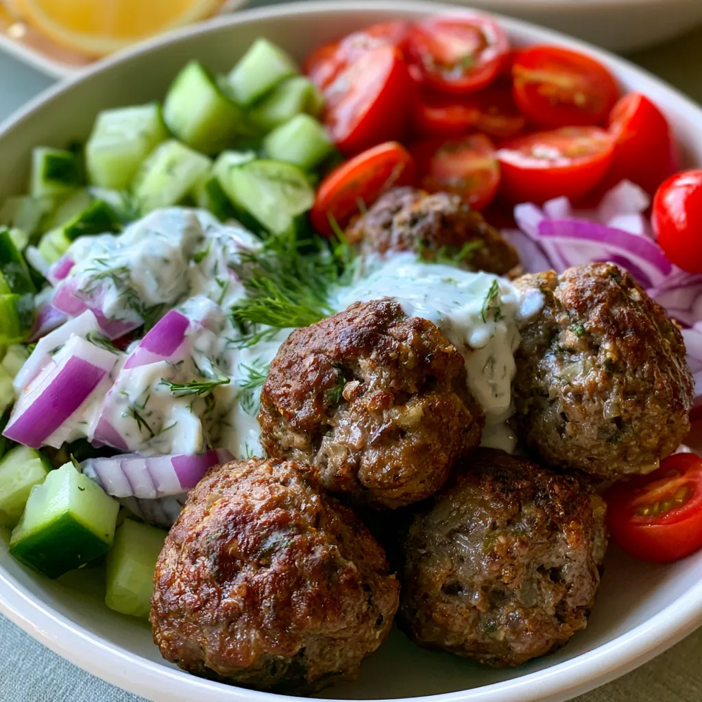 Healthy Greek Beef Meatball Bowls