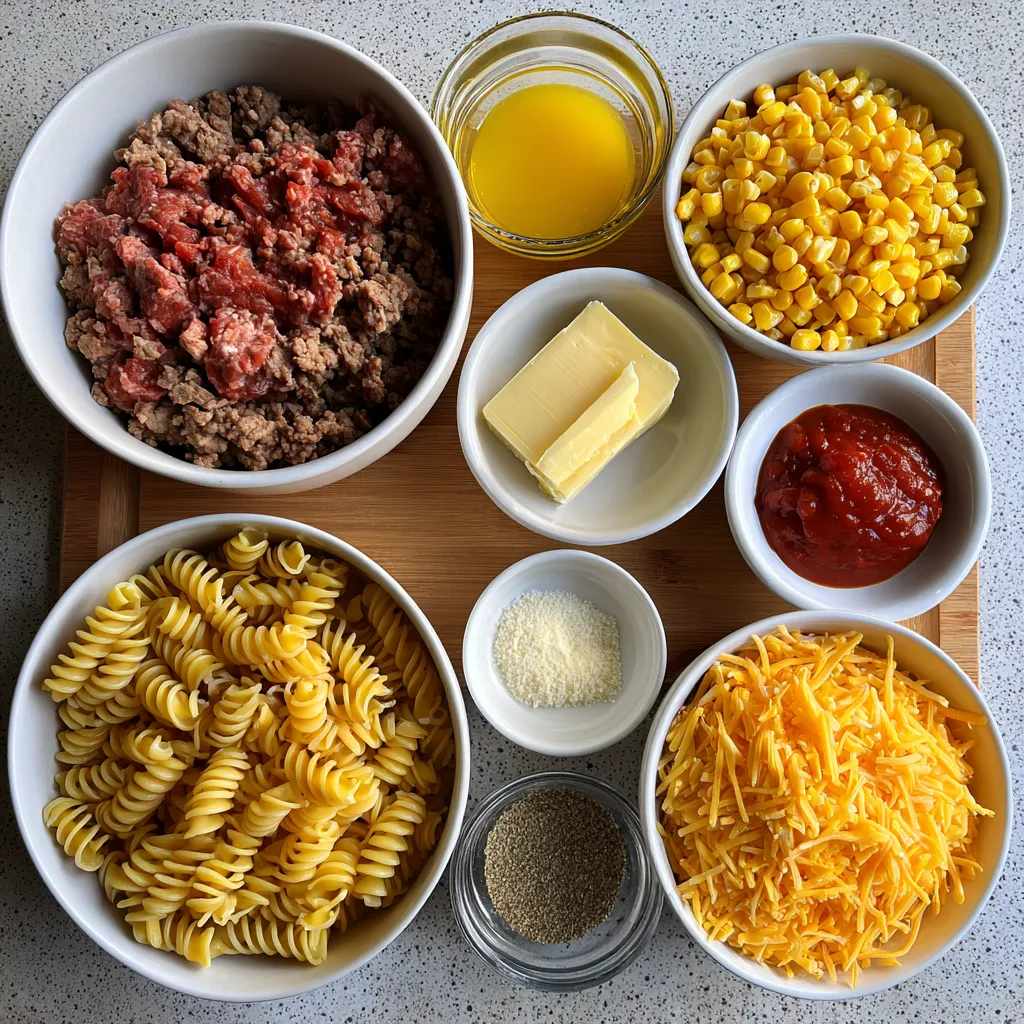 Loaded Cheddar Ranch Beef & Sweet Corn Rotini Bake