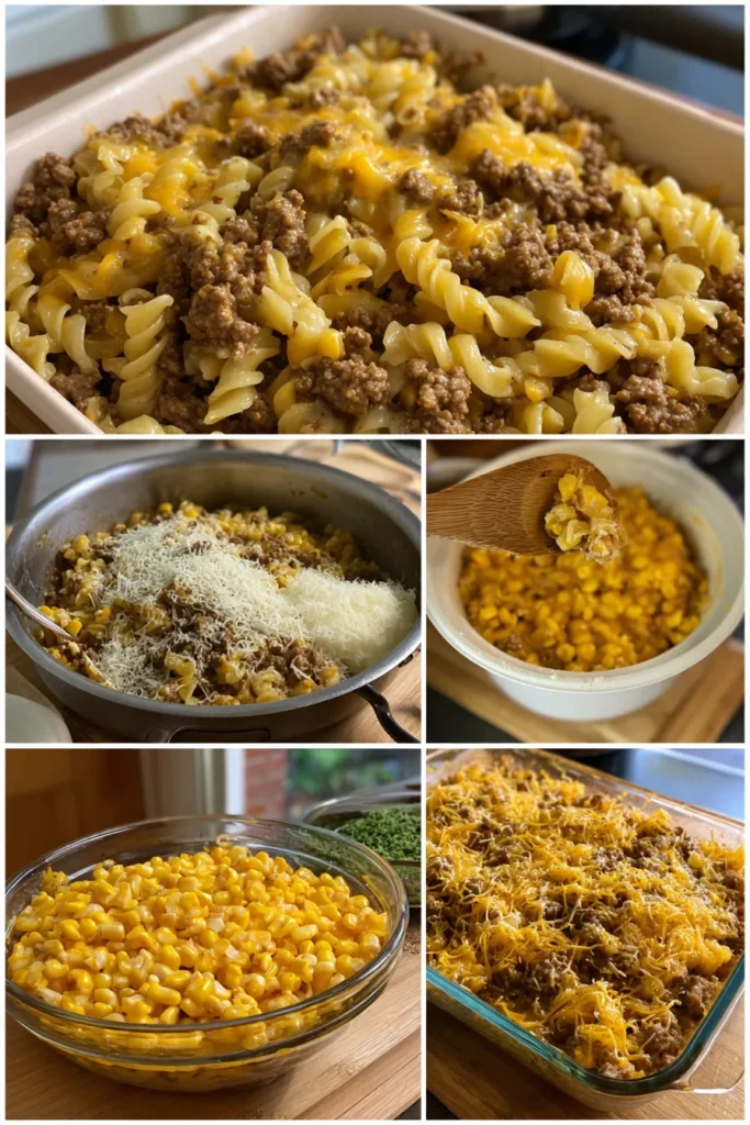 Loaded Cheddar Ranch Beef & Sweet Corn Rotini Bake