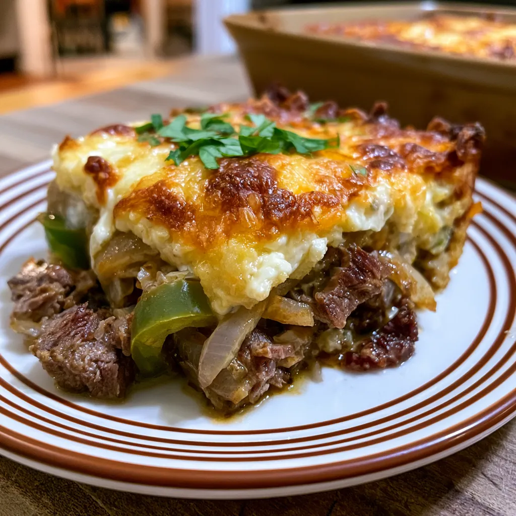 Low Carb Philly Cheesesteak Casserole