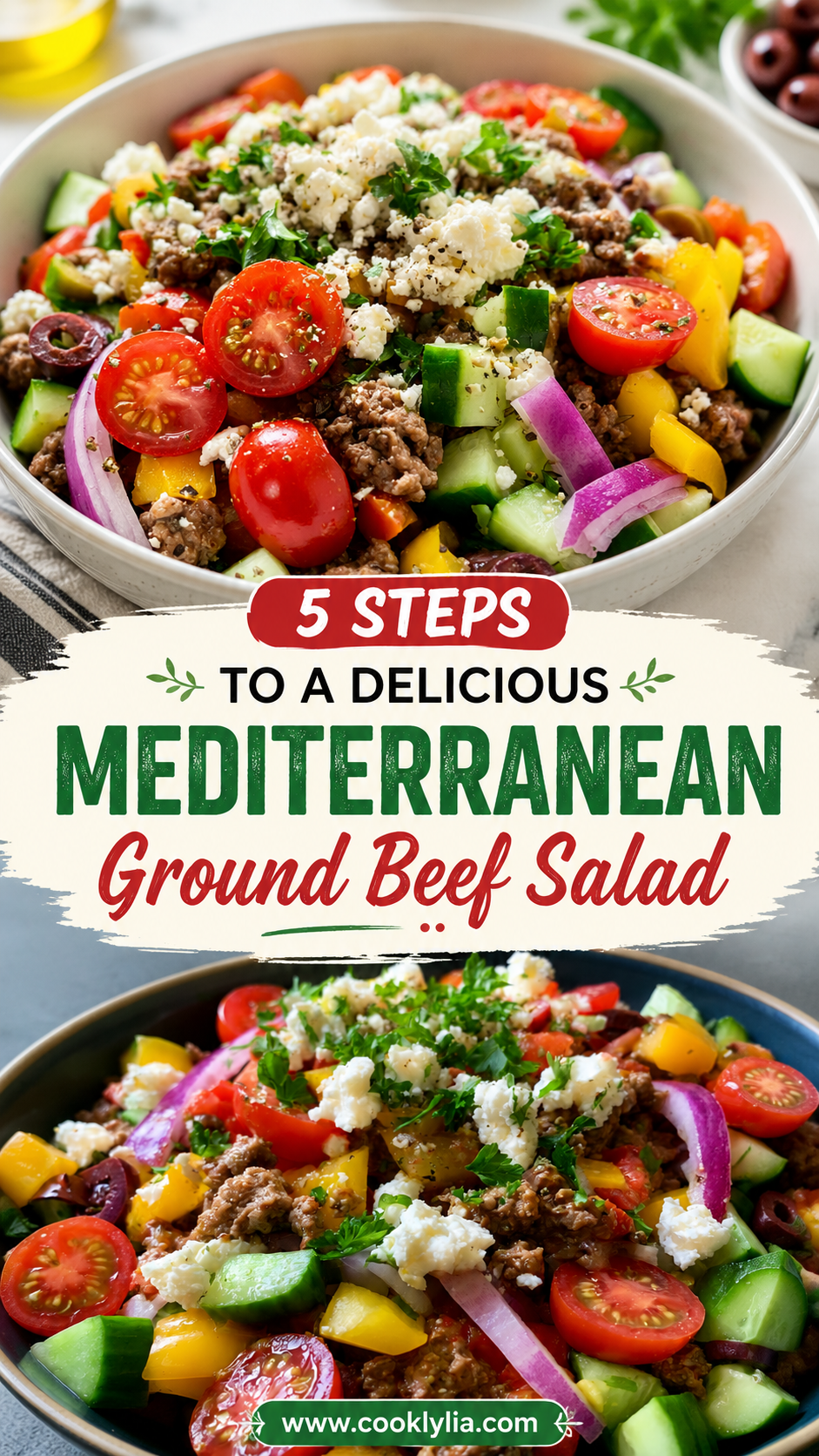 Mediterranean Ground Beef Salad Bowl