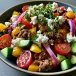 Mediterranean Ground Beef Salad Bowl