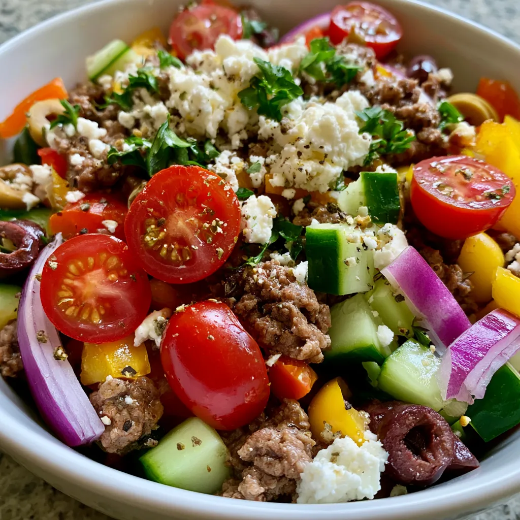Mediterranean Ground Beef Salad Bowl