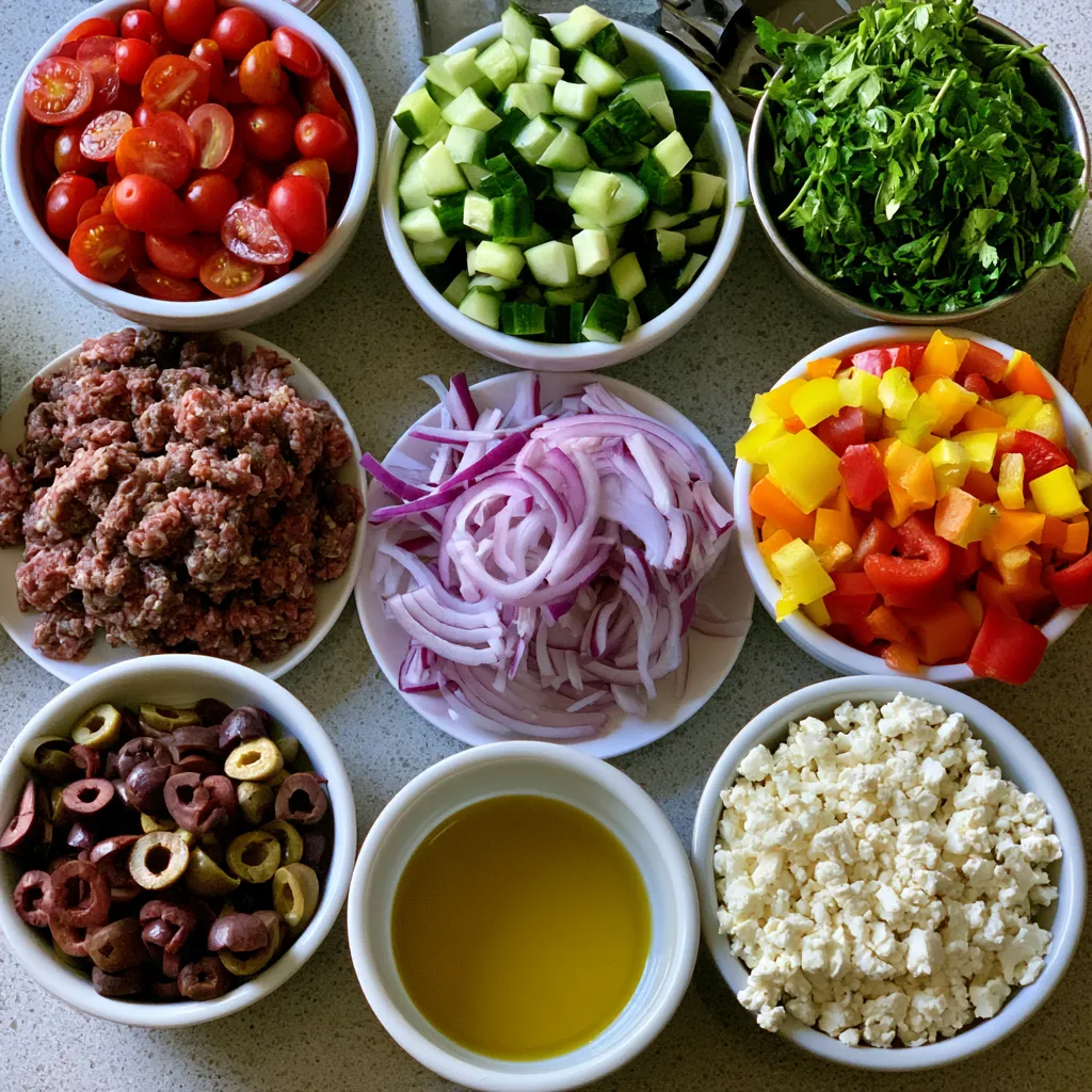 Mediterranean Ground Beef Salad Bowl