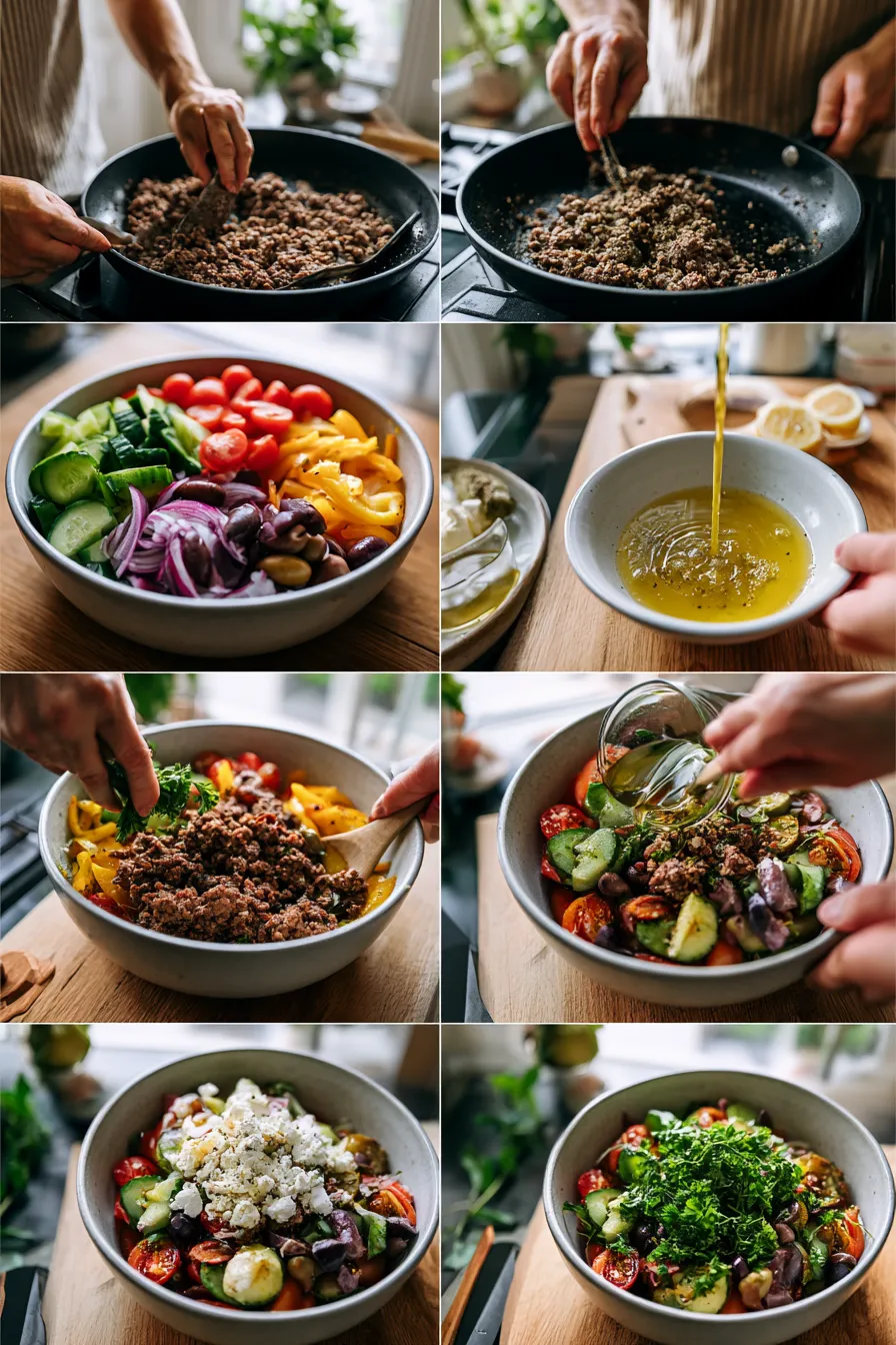 Mediterranean Ground Beef Salad Bowl