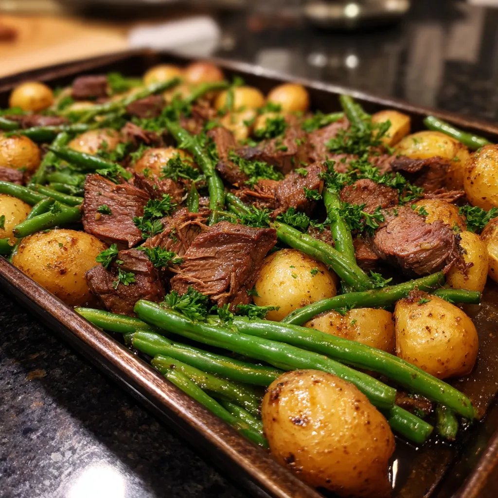 One Pan Smoked Beef, Green Beans, and Potatoes