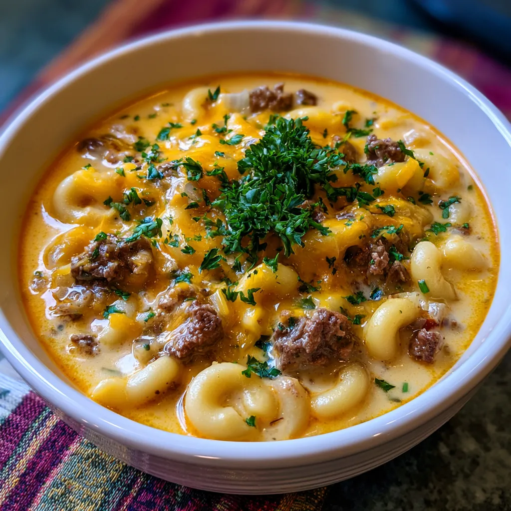 One-Pot Creamy Cheeseburger Macaroni Soup