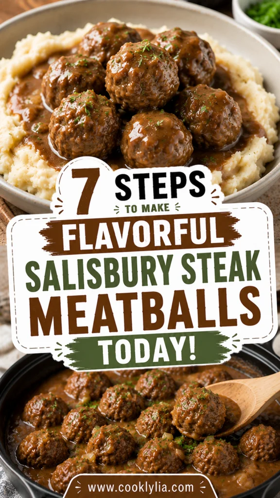 Salisbury Steak Meatballs with Garlic Herb Mashed Potatoes