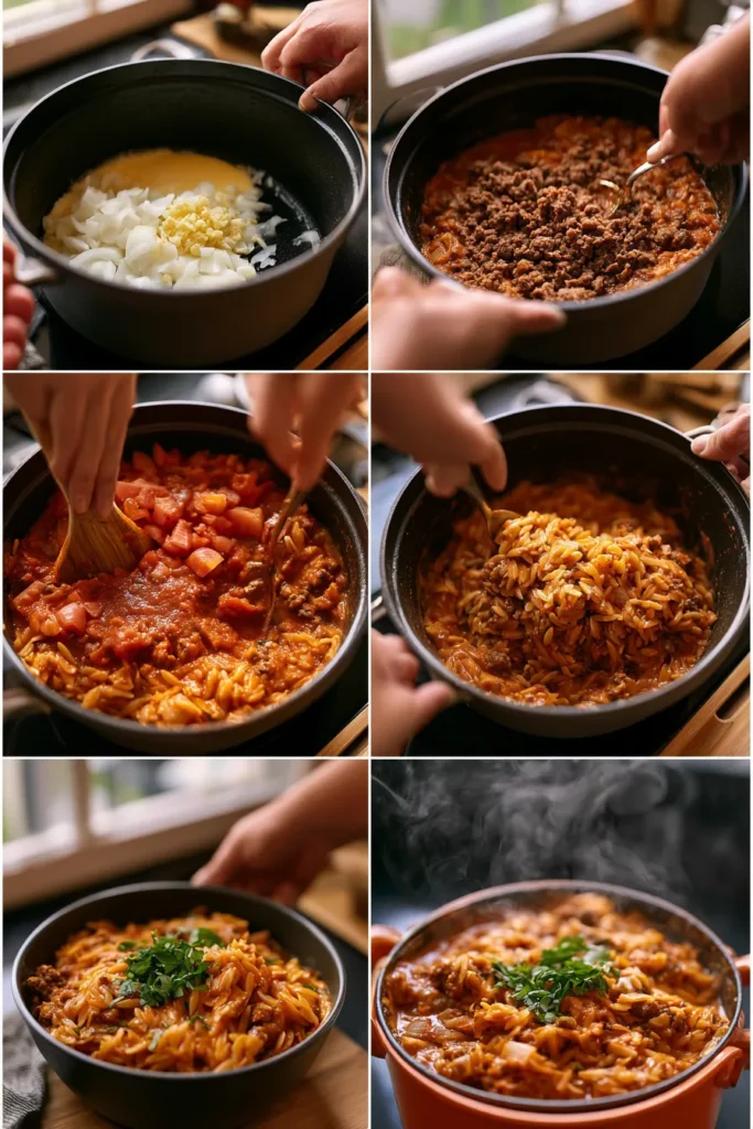 Savory Ground Beef Orzo in Creamy Tomato Sauce