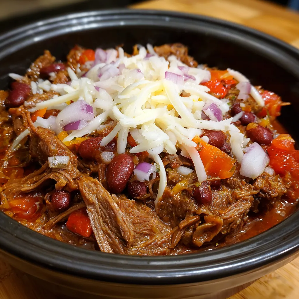 Shredded beef chili con carne