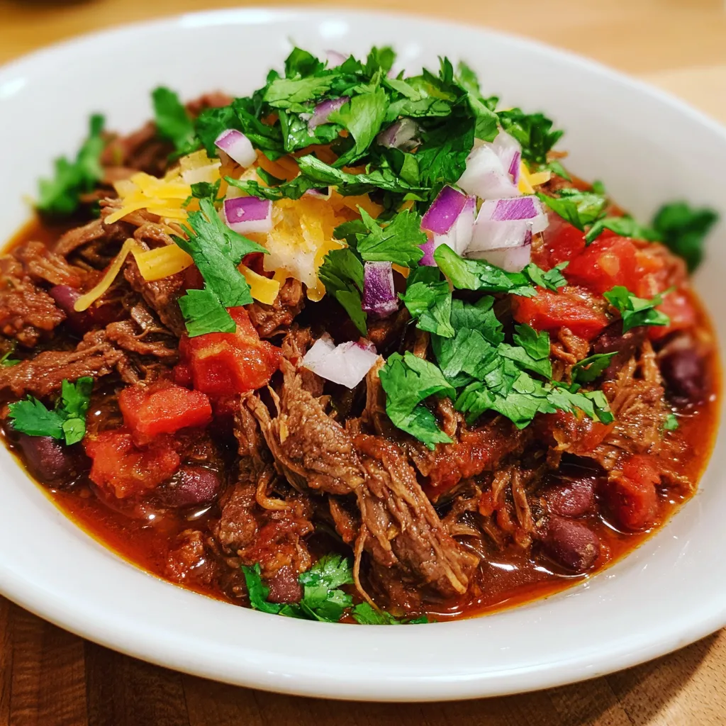 Shredded beef chili con carne