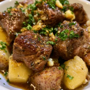 Slow Cooker Garlic Butter Beef Bites with Potatoes