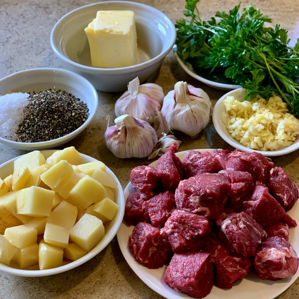 Slow Cooker Garlic Butter Beef Bites with Potatoes