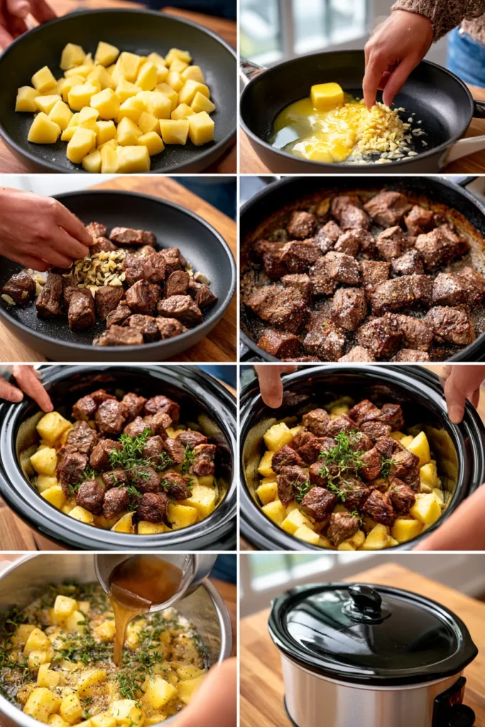 Slow Cooker Garlic Butter Beef Bites with Potatoes
