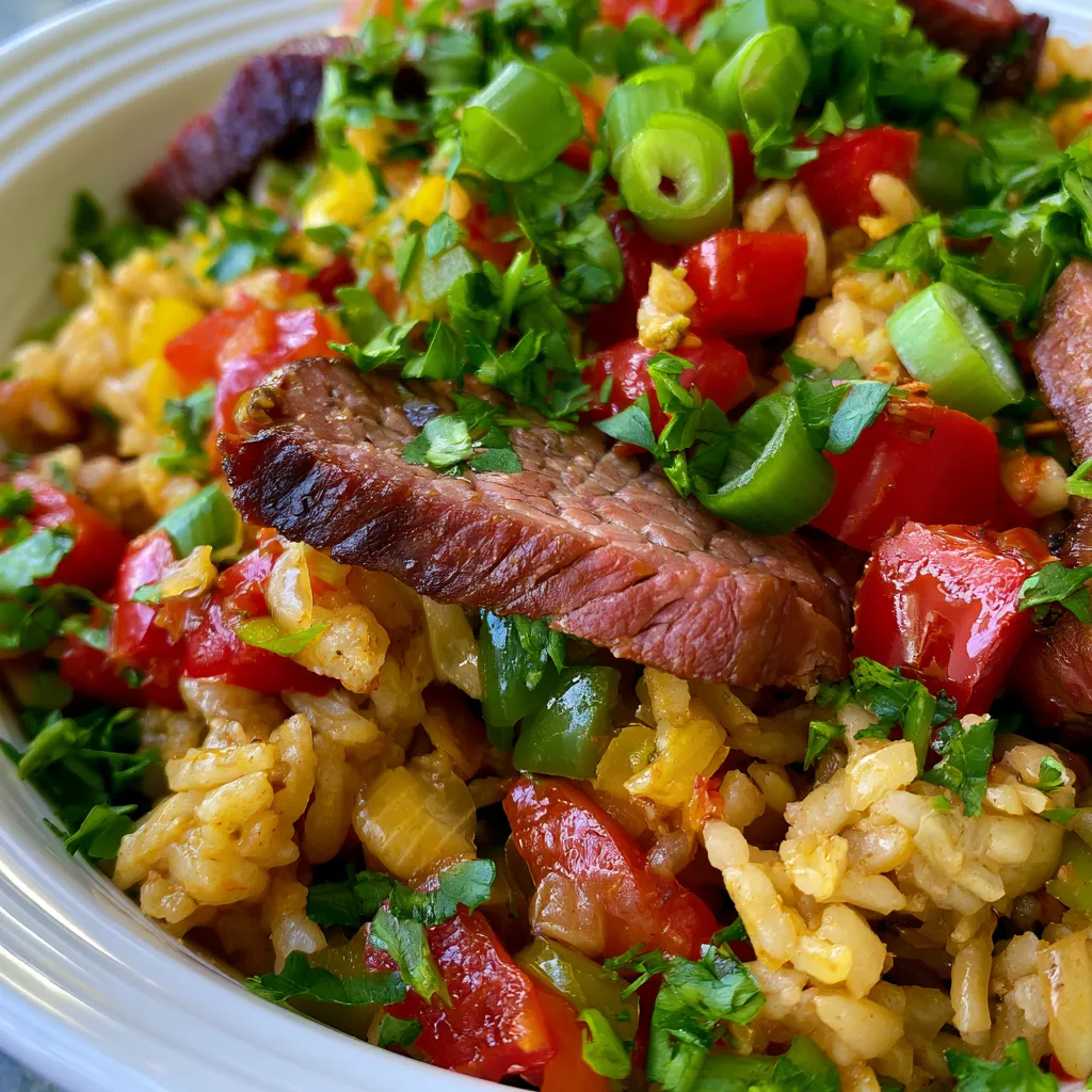 Smoked Beef and Pepper Rice Skillet