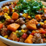 Southwest Ground Beef and Sweet Potato Skillet
