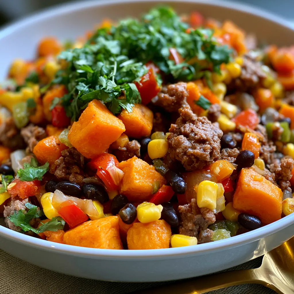 Southwest Ground Beef and Sweet Potato Skillet