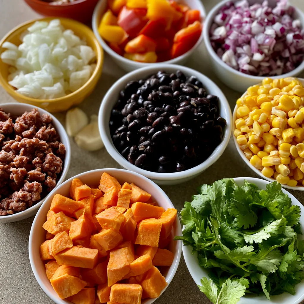 Southwest Ground Beef and Sweet Potato Skillet