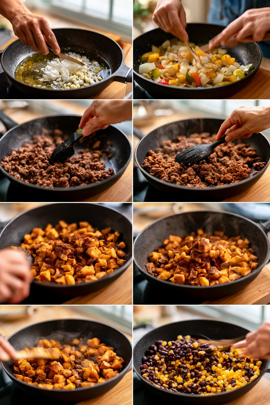 Southwest Ground Beef and Sweet Potato Skillet