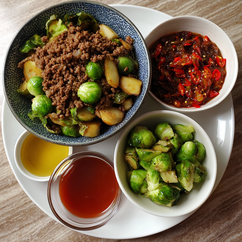 Sweet Chili Ground Beef and Brussels Sprouts