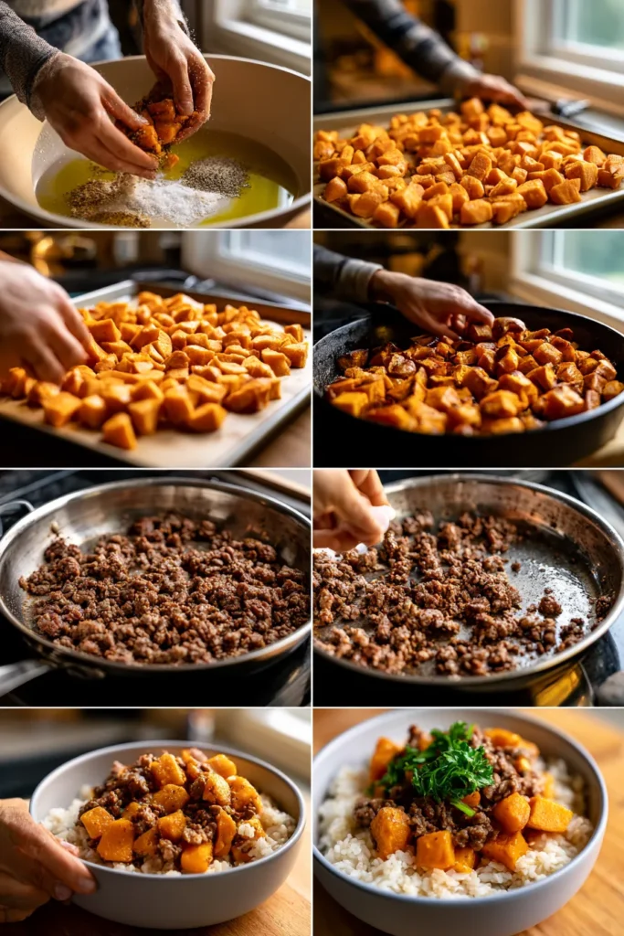 Sweet Potato Ground Beef Bowl