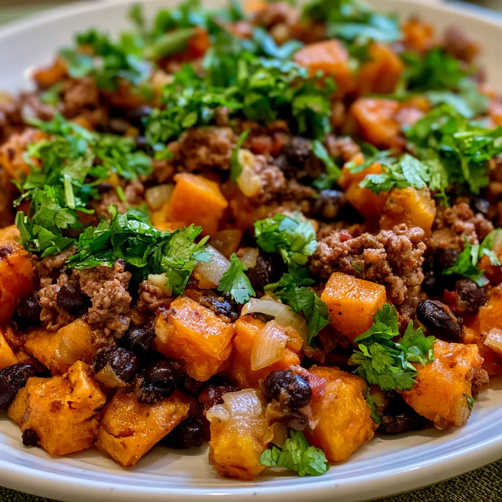 Tex-Mex Sweet Potato Hash with Ground Beef