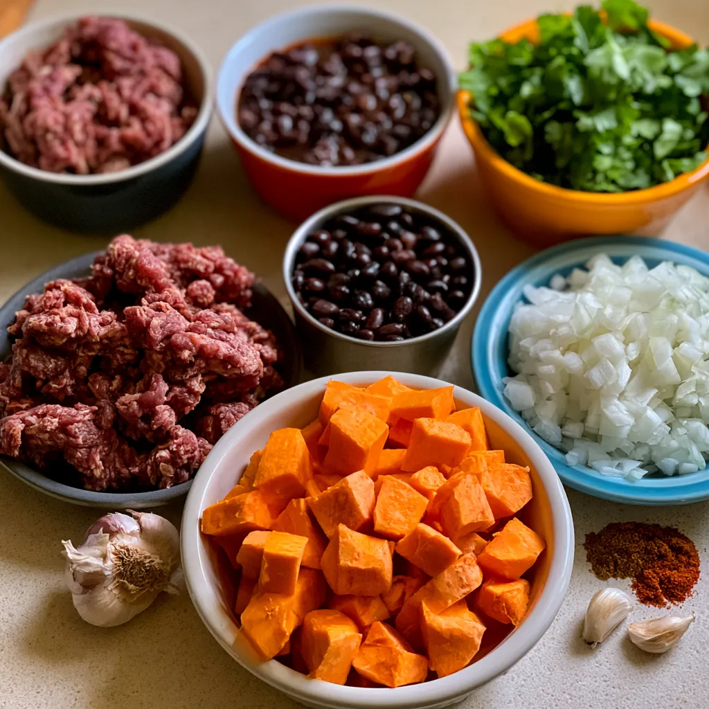 Tex-Mex Sweet Potato Hash with Ground Beef